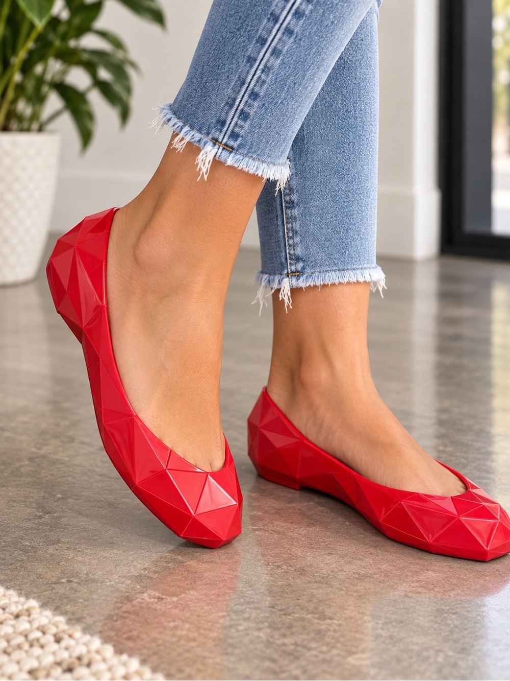 United Nude Women’s 7.5 Lo Res Ballet Flats Red Geometric Faceted Shoes